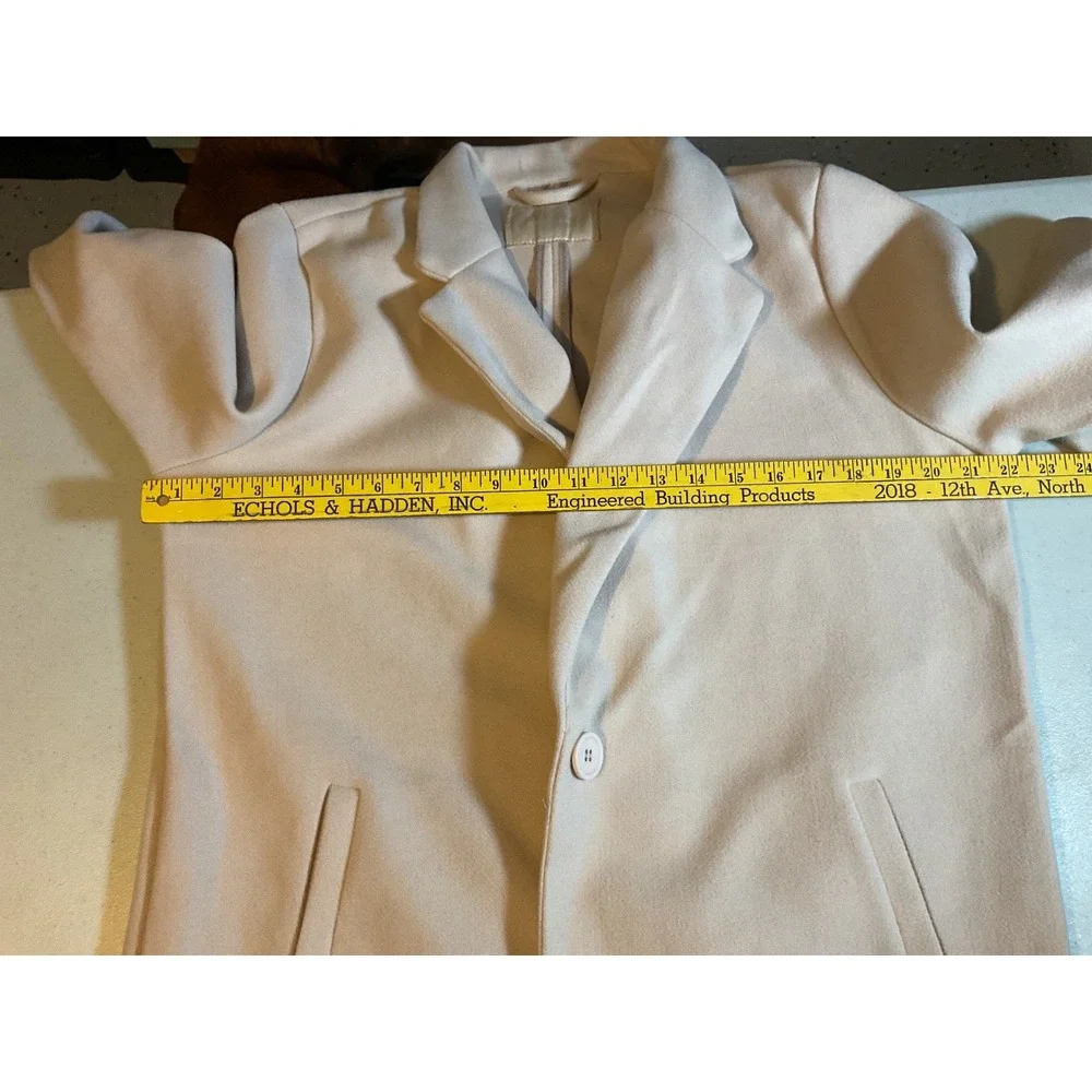 BEIGE Lapel‎ Long Sleeve Single Button Cozy Midi Coat Women Size L